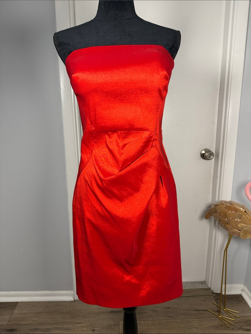 Calvin Klein Vintage Strapless Shiny Red Cocktail Dress
